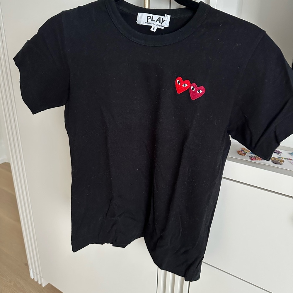 Comme des Garcons Black Tee with Red Heart Patches